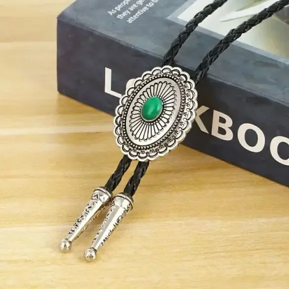 GreenStone Oval Concho Bolo Tie Mens Casual Western Cowboy Accessory New